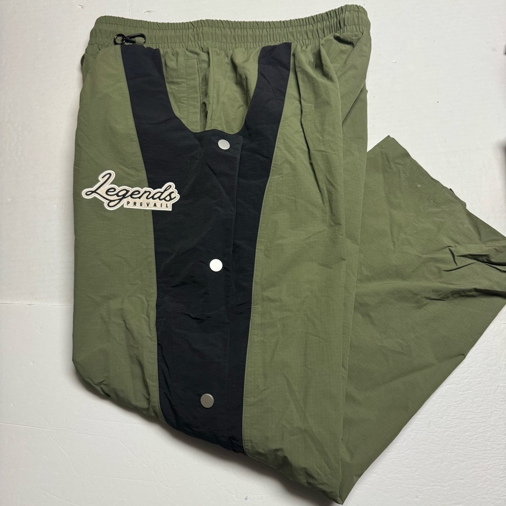 Legends Prevail Nylon Ripstop Wide Leg Track Pants In Black Green Size: 2XL